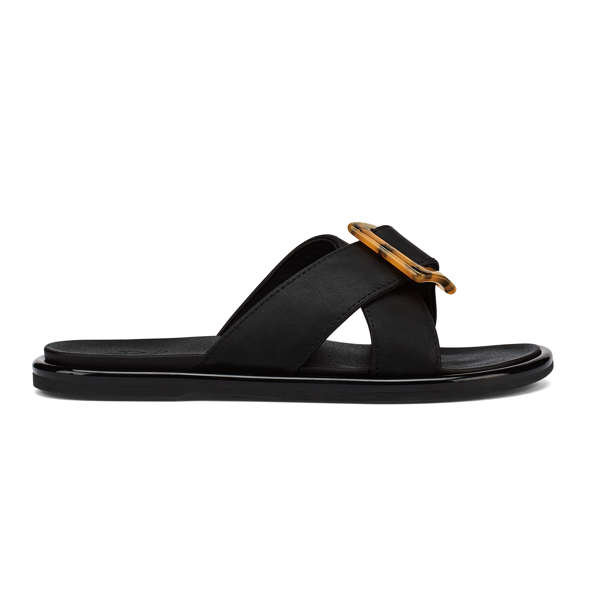 Black leather slip on sandals store