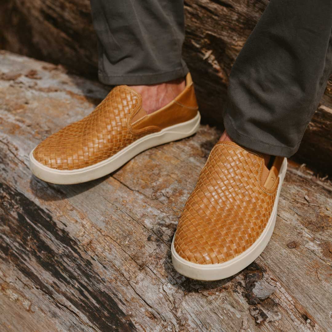 Lae'ahi Lauhala Men's Leather Slip-On Sneakers - Fox | OluKai