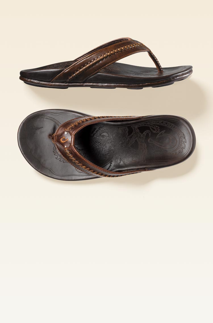 Mea Ola Men's Leather Beach Sandals - Dark Java | OluKai | OluKai