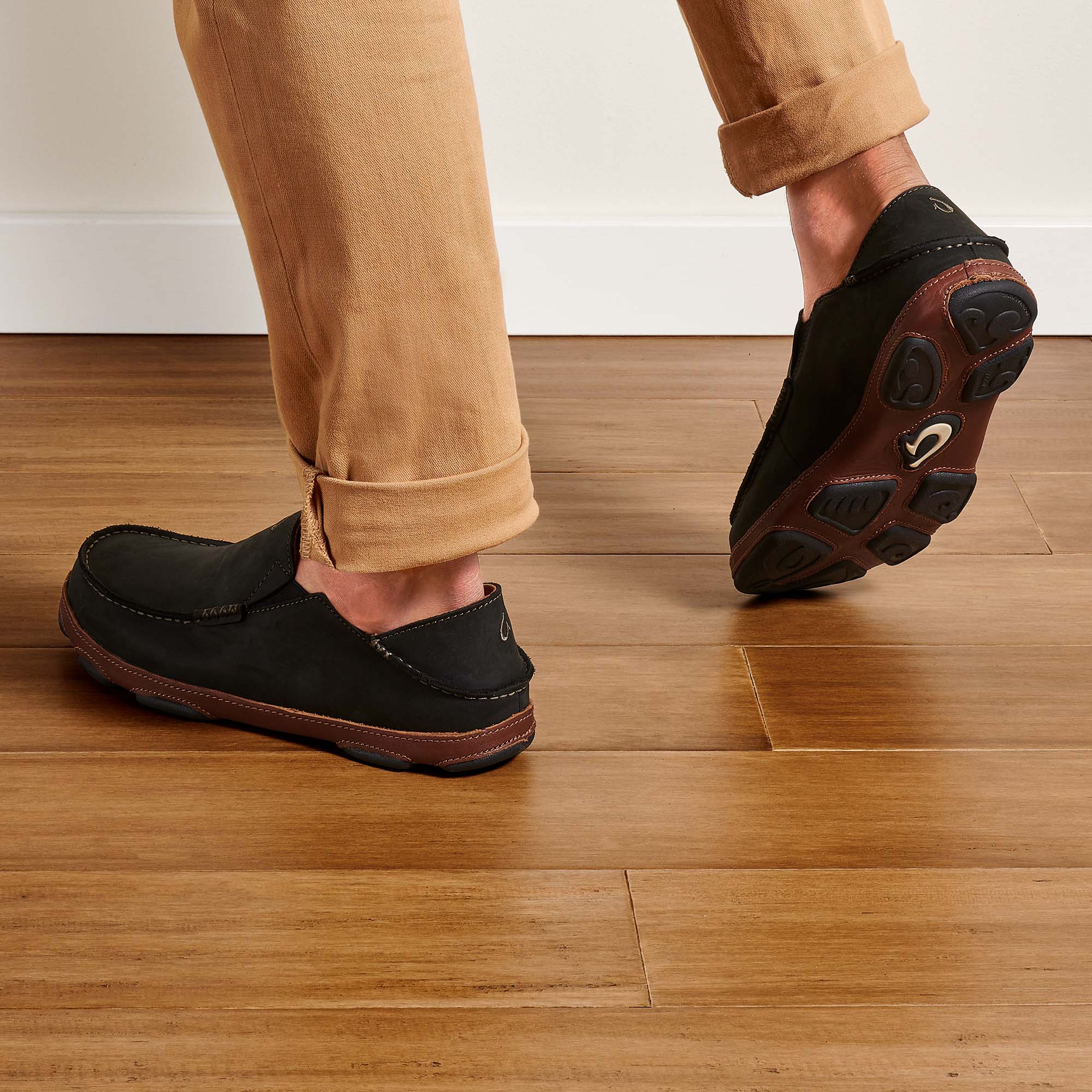 OluKai Molo Black Toffee Men s Leather Slip On Shoes