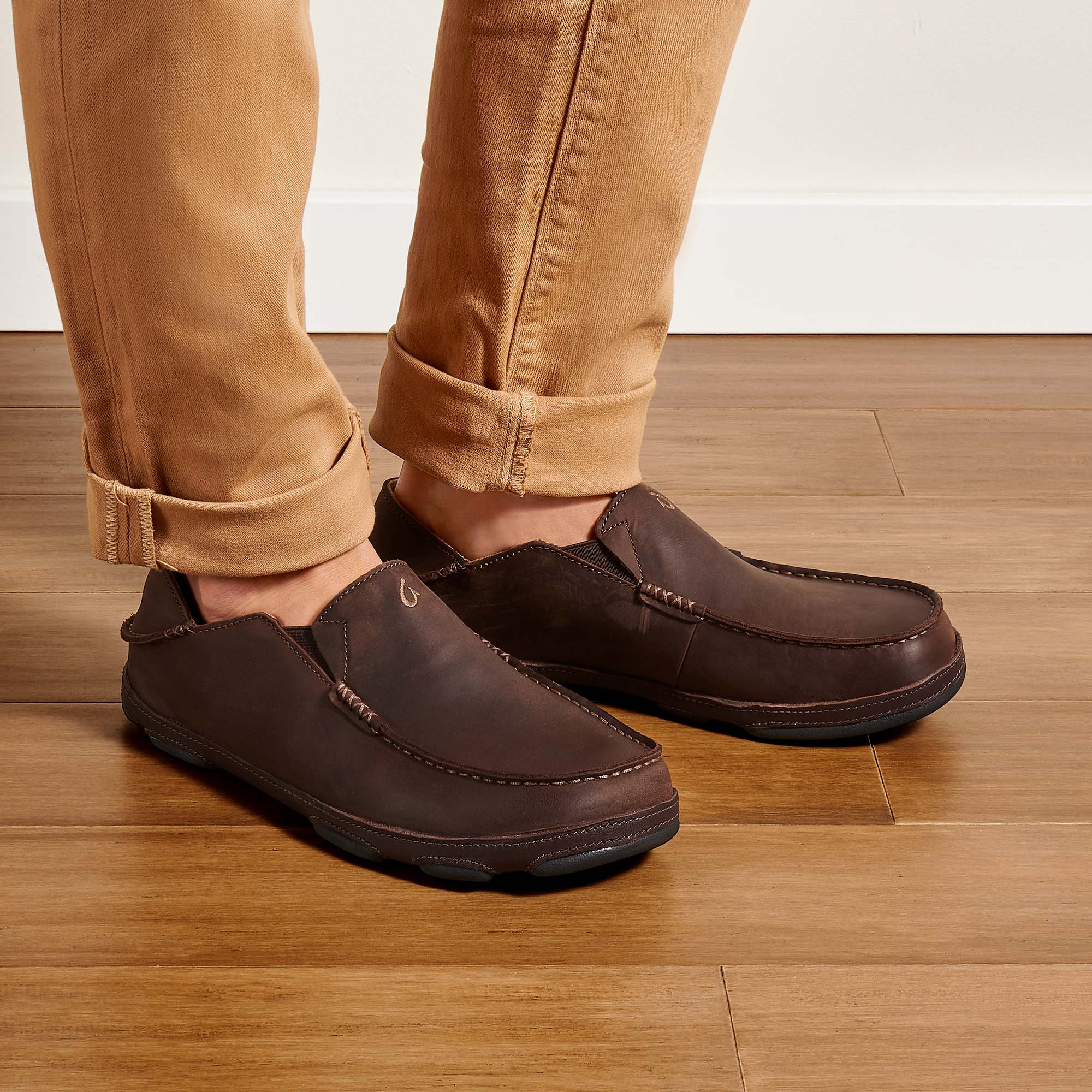 OluKai Molo Dark Wood Dark Java Men s Leather Slip On Shoes