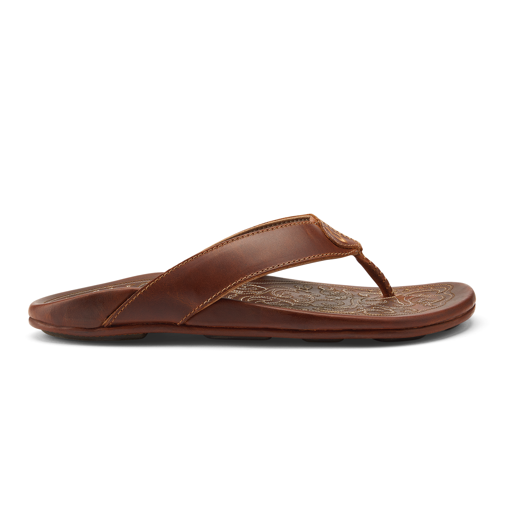 OLUKAI Nui Men's Beach Sandals, Full Grain Leather Flip-Flop Slides,  Compression Molded Footbed & Ultra-Soft Comfort Fit