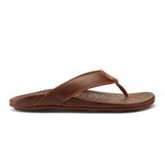  OLUKAI Mekila Men's Beach Sandals, Full-Grain Leather  Flip-Flop Slides, Compression Molded Footbed & Comfort Fit, Enhanced Grip  Soles, Black/Black, 7