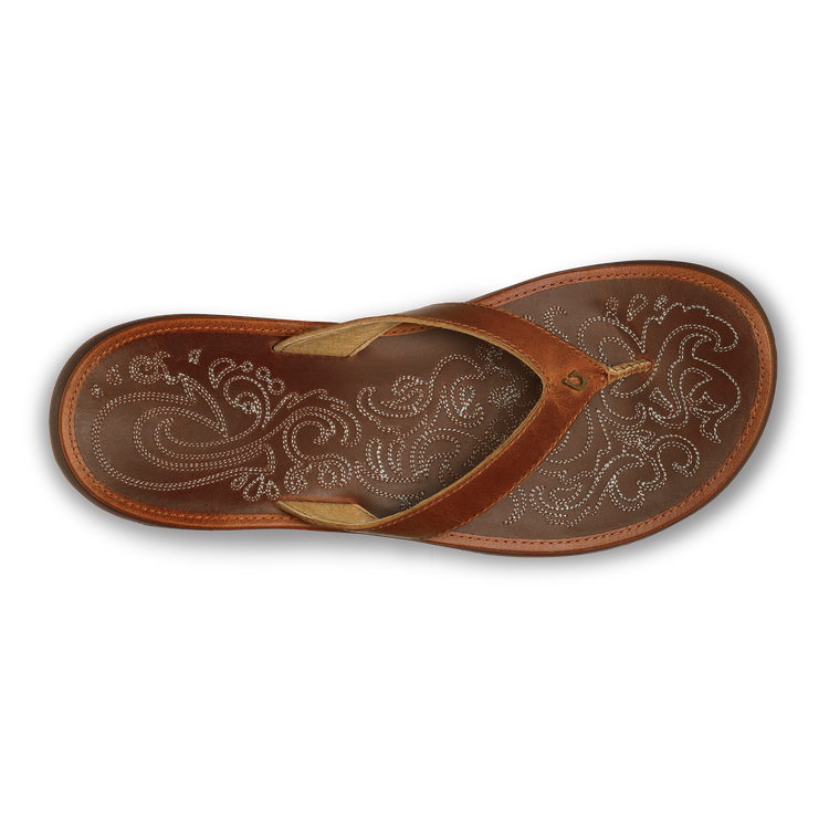 OLUKAI Paniolo Women's Brown Leather Thong Flip Flop Beach Sandals 38 US 8