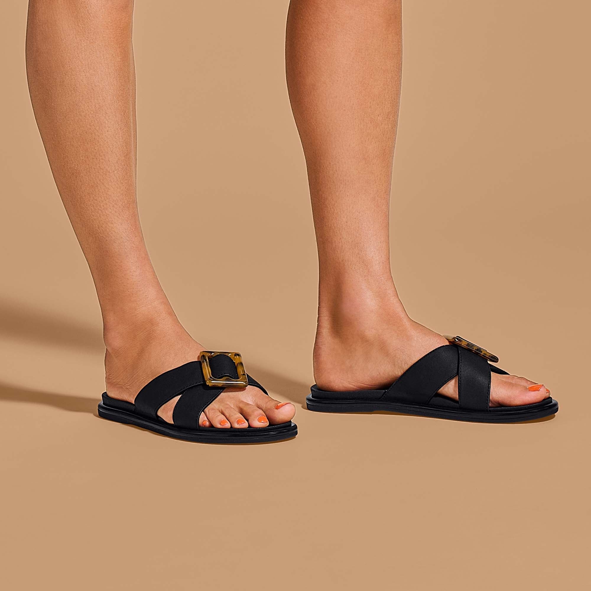 Black slider sandals clearance